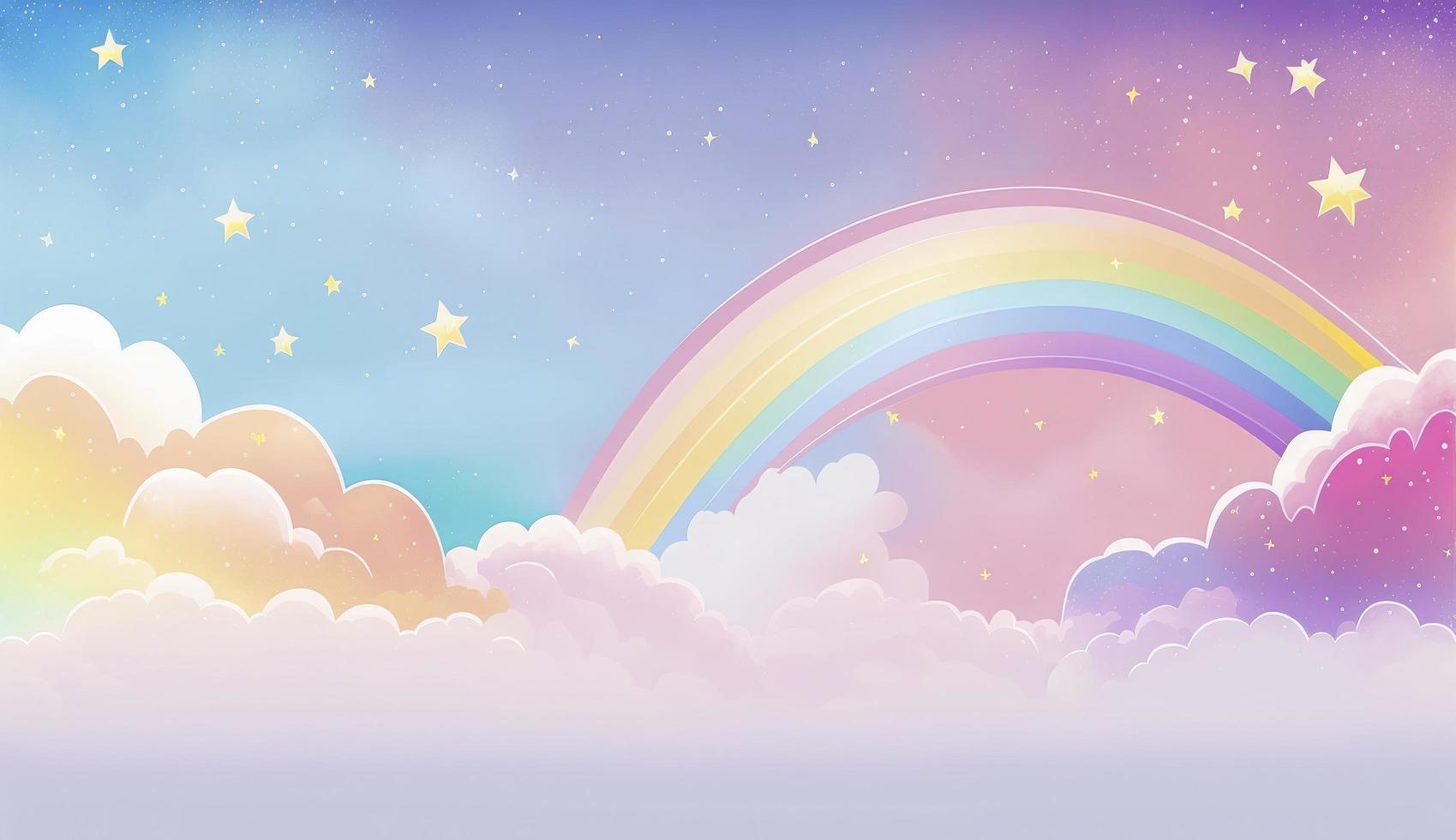 Fantasy sky rainbow. Fairy skies rainbows colors, magic landscape and dream sky background illustration, Generate Ai photo