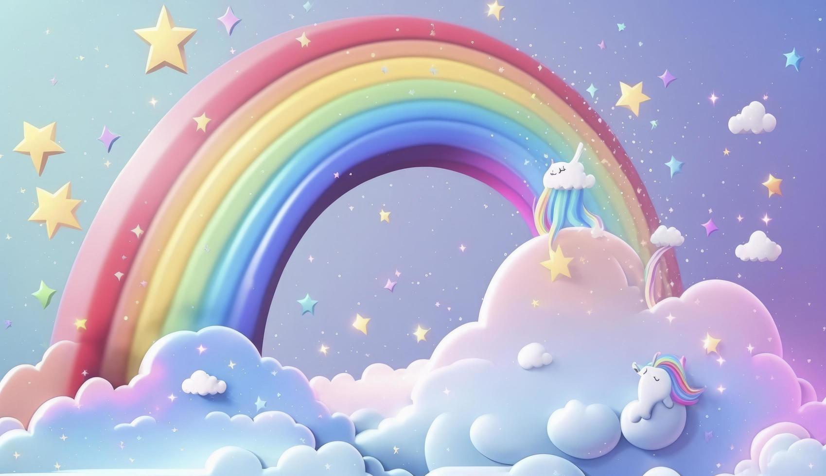 Fantasy sky rainbow. Fairy skies rainbows colors, magic landscape and dream sky background illustration, Generate Ai photo