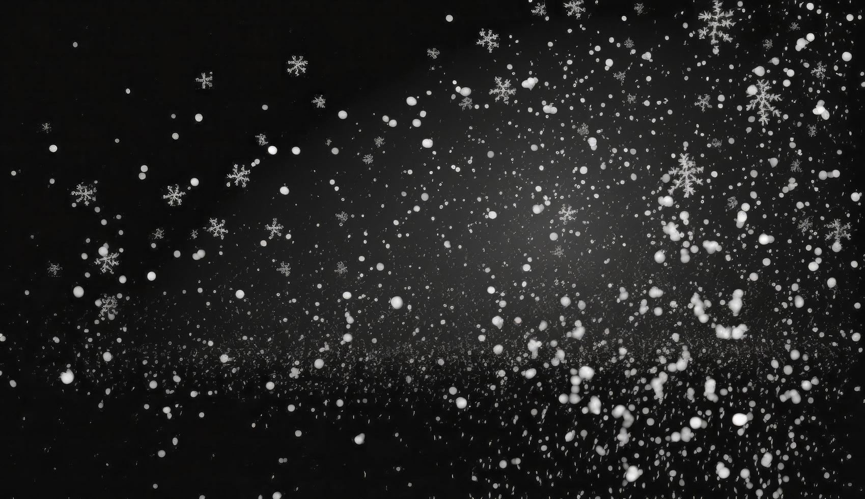 Snowflakes falling down on black background, heavy snow flakes isolated, Flying rain, overlay effect for composition, Generate Ai photo