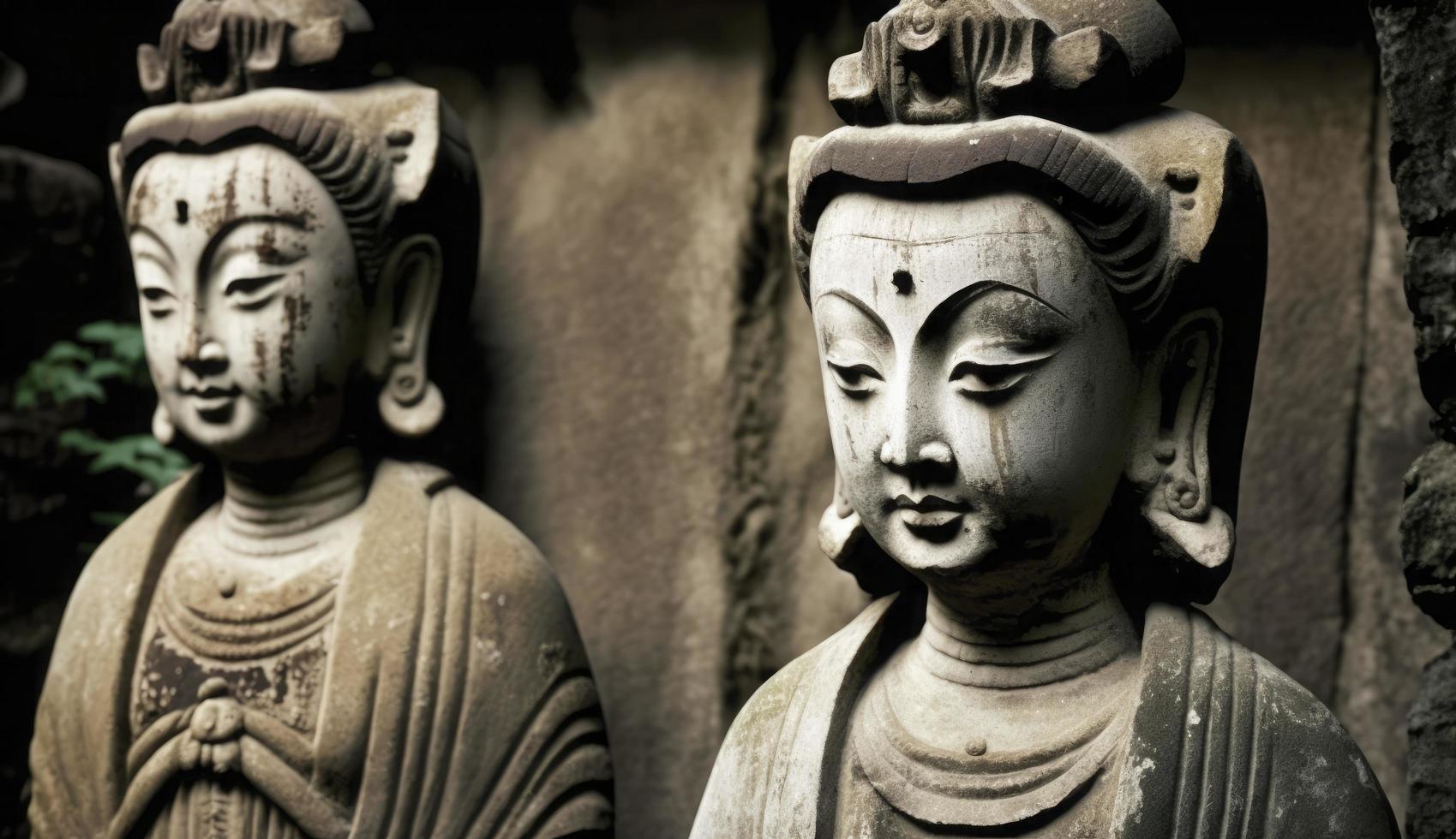 Buddhist stone statues at the Otagi Nenbutsu ji temple in Kyoto, Japan, Generate Ai photo
