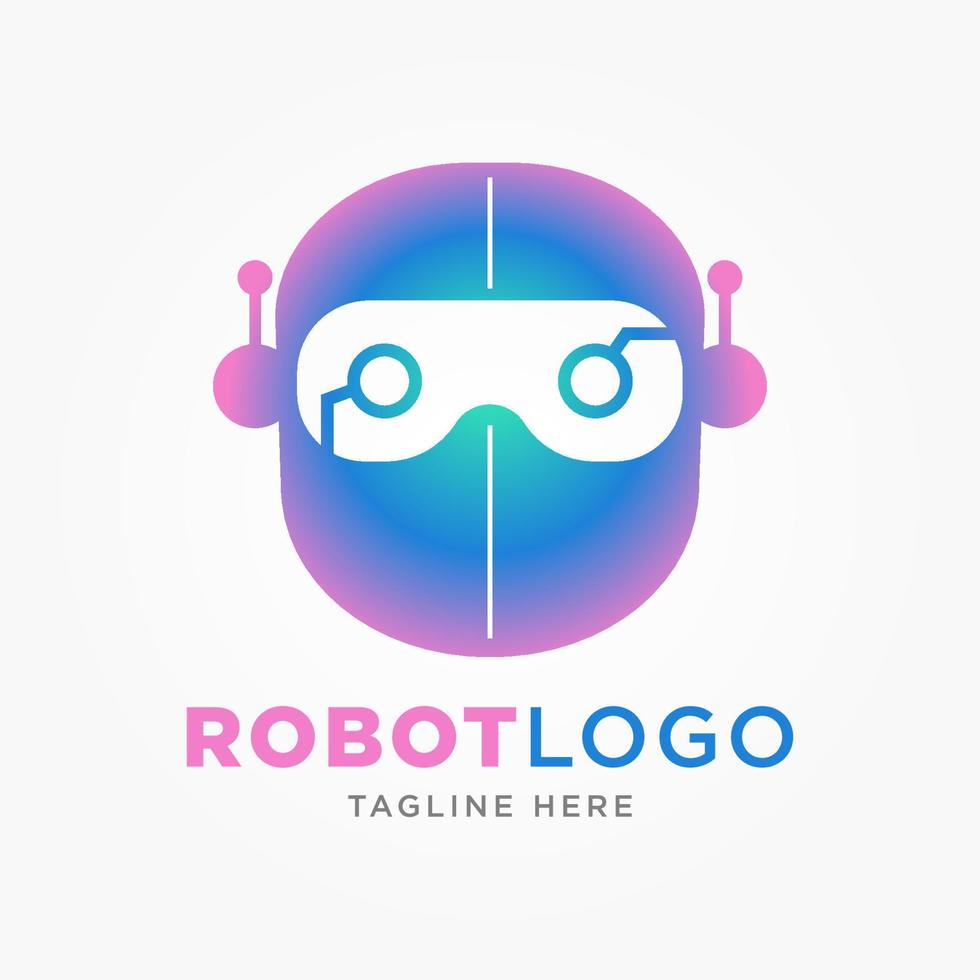 robot head vector logo design with modern and futuristic color gradient