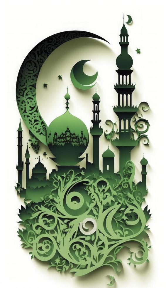 Paper art, eid mubarak, ramadan kareem, rmadan kareem greeting card, ramadan kareem banner, ramadan kareem card, eid mubarak ramadan, eid mubarak template, Generate Ai photo