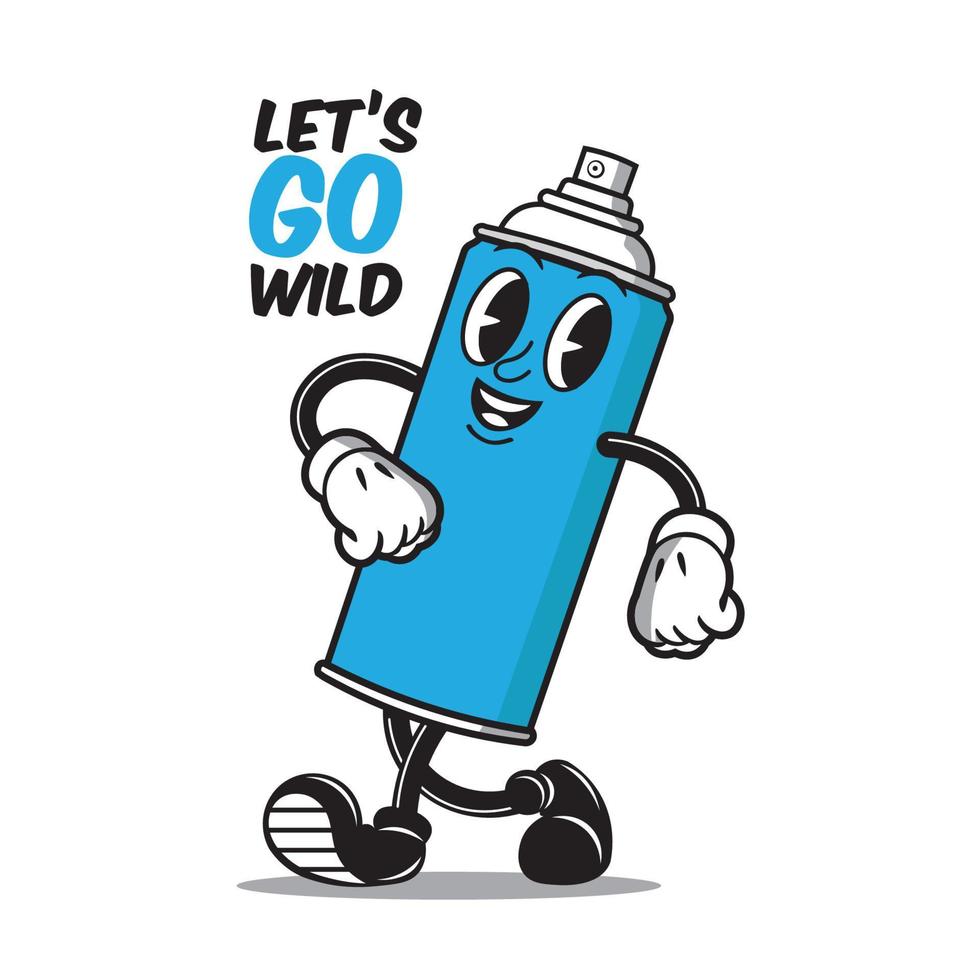 Walking Spray paint vector illustration in retro cartoon style, perfect