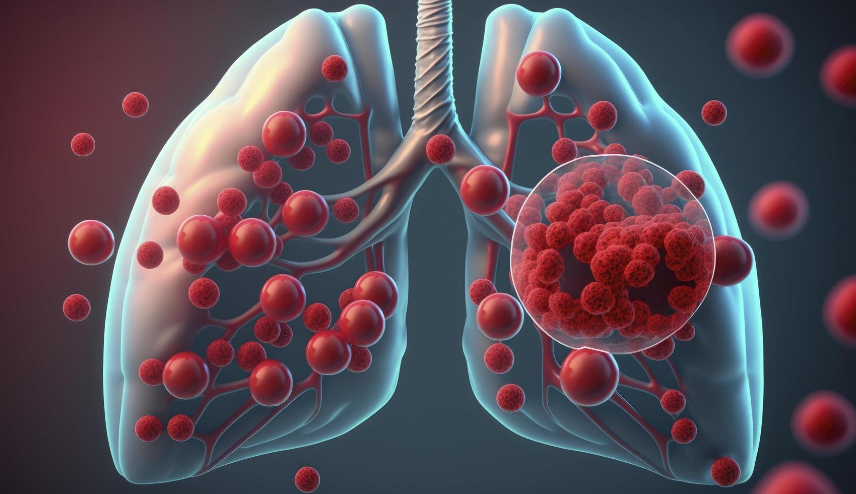 3d prestados médicamente preciso ilustración de pulmón cáncer, pulmón cáncer diagnóstico y humano livianos enfermedad. pulmón cáncer o neumonía, anatomía, cuidado de la salud o medicina concepto , generar ai foto