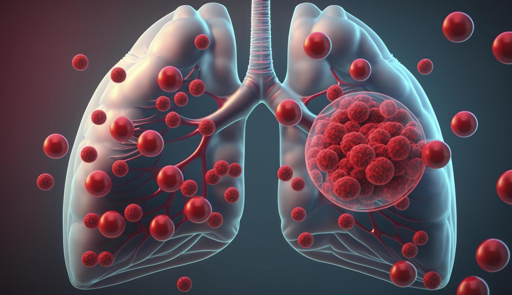 3d prestados médicamente preciso ilustración de pulmón cáncer, pulmón cáncer diagnóstico y humano livianos enfermedad. pulmón cáncer o neumonía, anatomía, cuidado de la salud o medicina concepto , generar ai foto