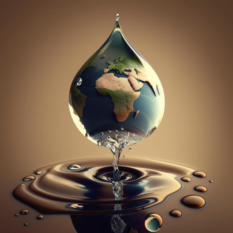 Water drop with earth for World Water Day , photo