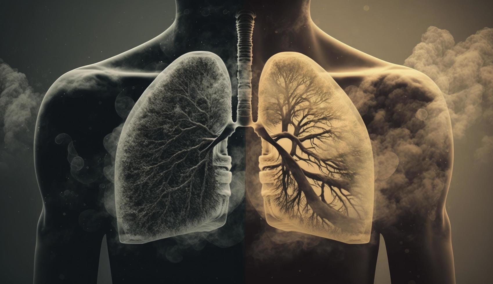 pulmón enfermedad desde de fumar , aire contaminación en azul fondo, generar ai foto