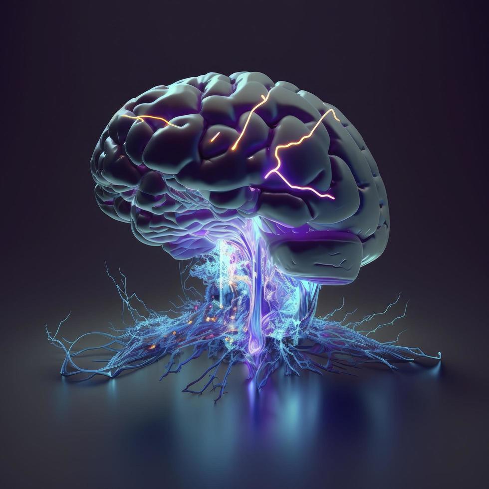 Human brain Medical and health care conceptual illustration, 3d render, Generate Ai photo