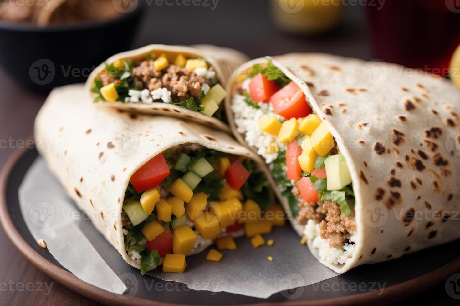 Sandwich with ham, cheese and salad on a white plate. sandwich with tuna and vegetables. photo