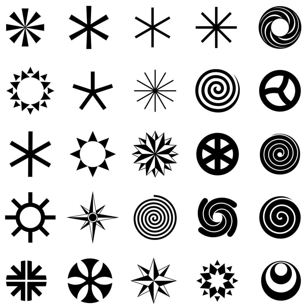 Set of abstract geometric symbols black and white minimalistic silhouettes of figures. vector