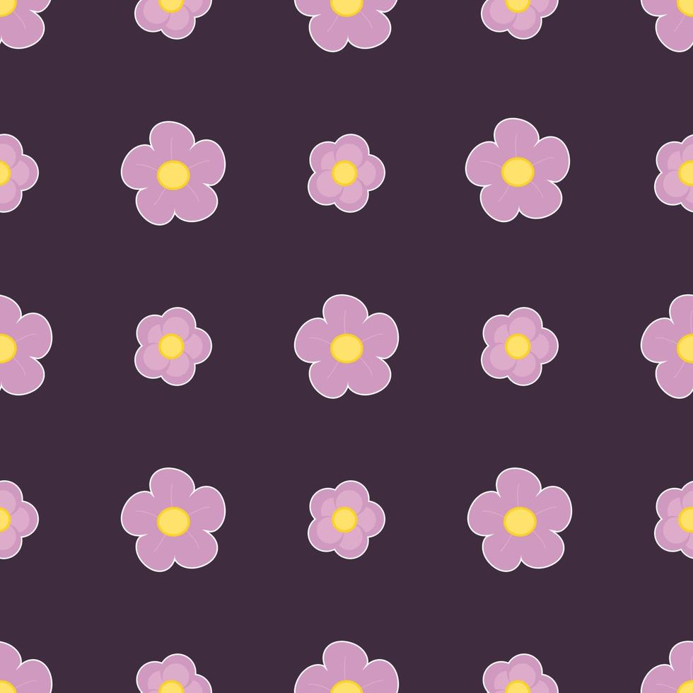 Seamless of little white flower field on purple background vector. vector