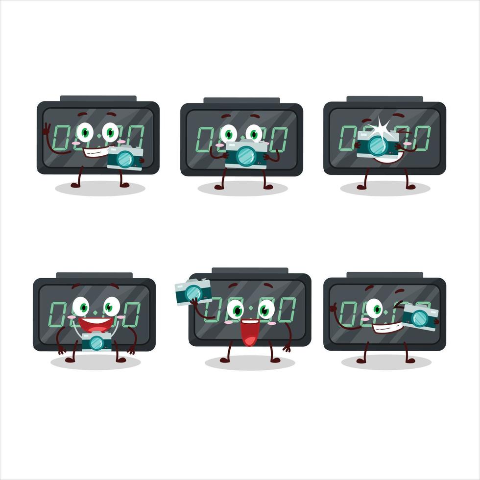 Photographer profession emoticon with digital alarm clock cartoon character vector