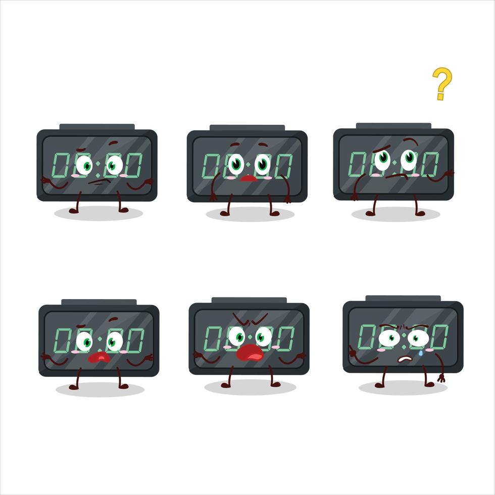 Cartoon character of digital alarm clock with what expression vector