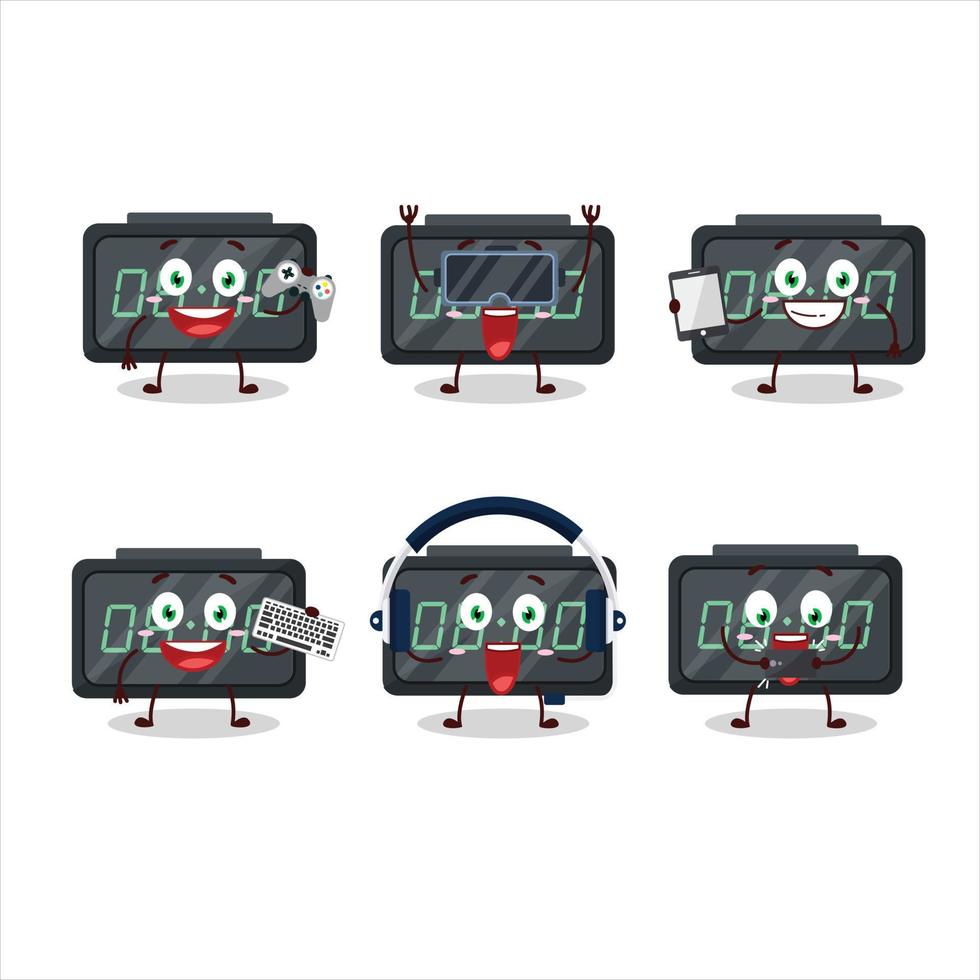 digital alarma reloj dibujos animados personaje son jugando juegos con varios linda emoticones vector