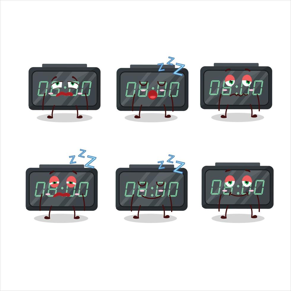 Cartoon character of digital alarm clock with sleepy expression vector