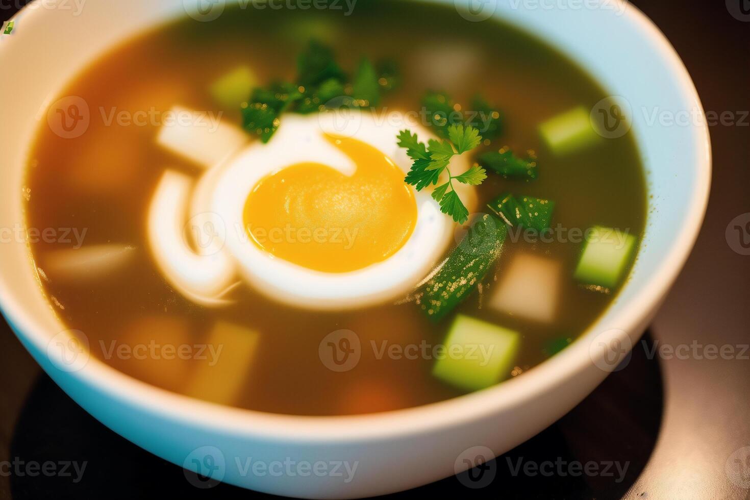 Pumpkin soup with cream and parsley. Creamy tomato soup. Chicken noodle soup. photo