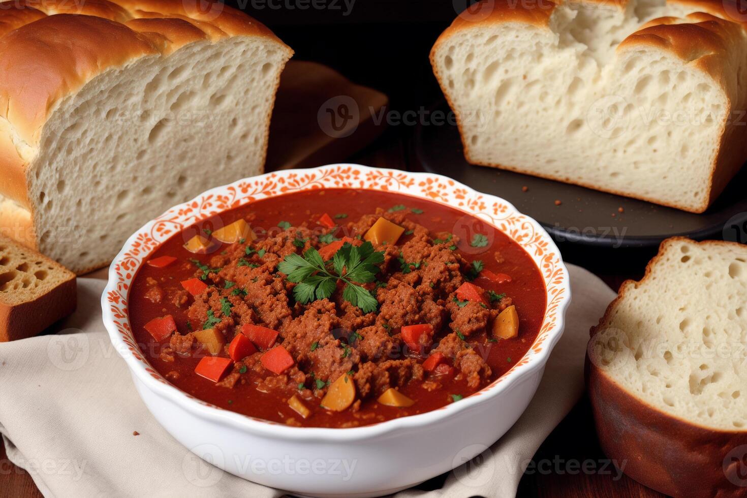 Pumpkin soup with cream and parsley. Creamy tomato soup. Chicken noodle soup. photo