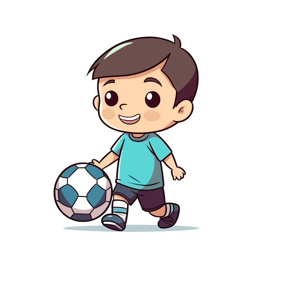 Boy Playing Football Vector Illustration AI
