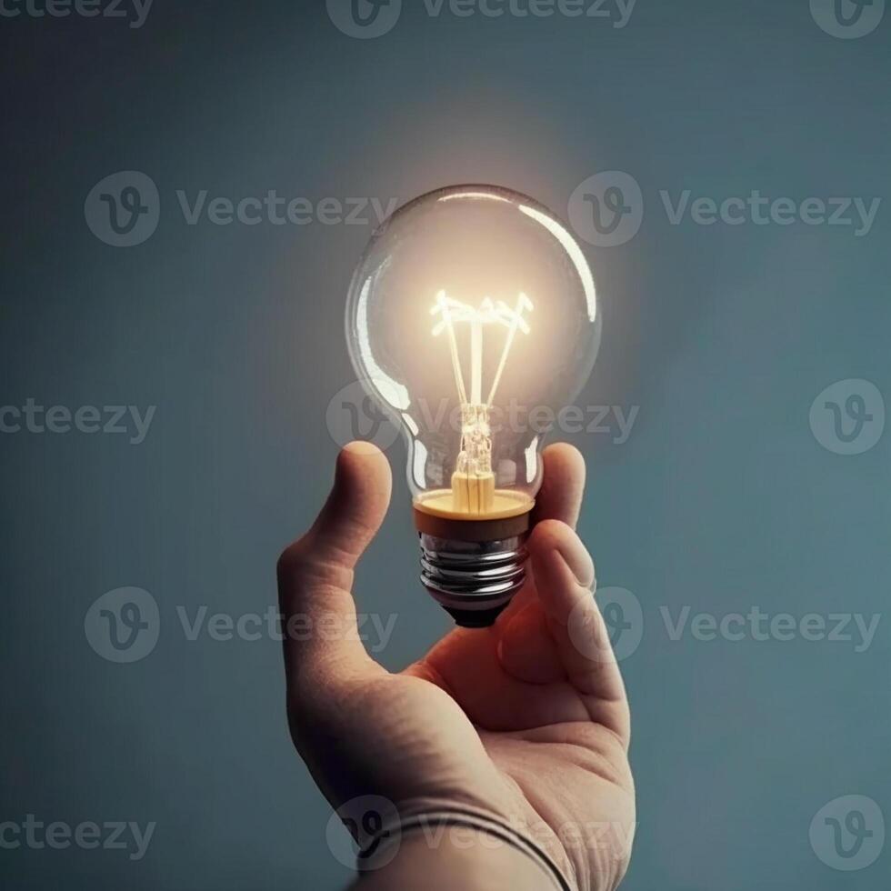 hand holding a lightbulb on a dark background, idea concept photo