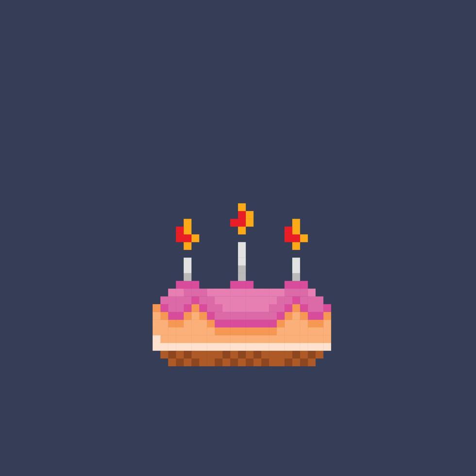 a cake with candle in pixel art style vector