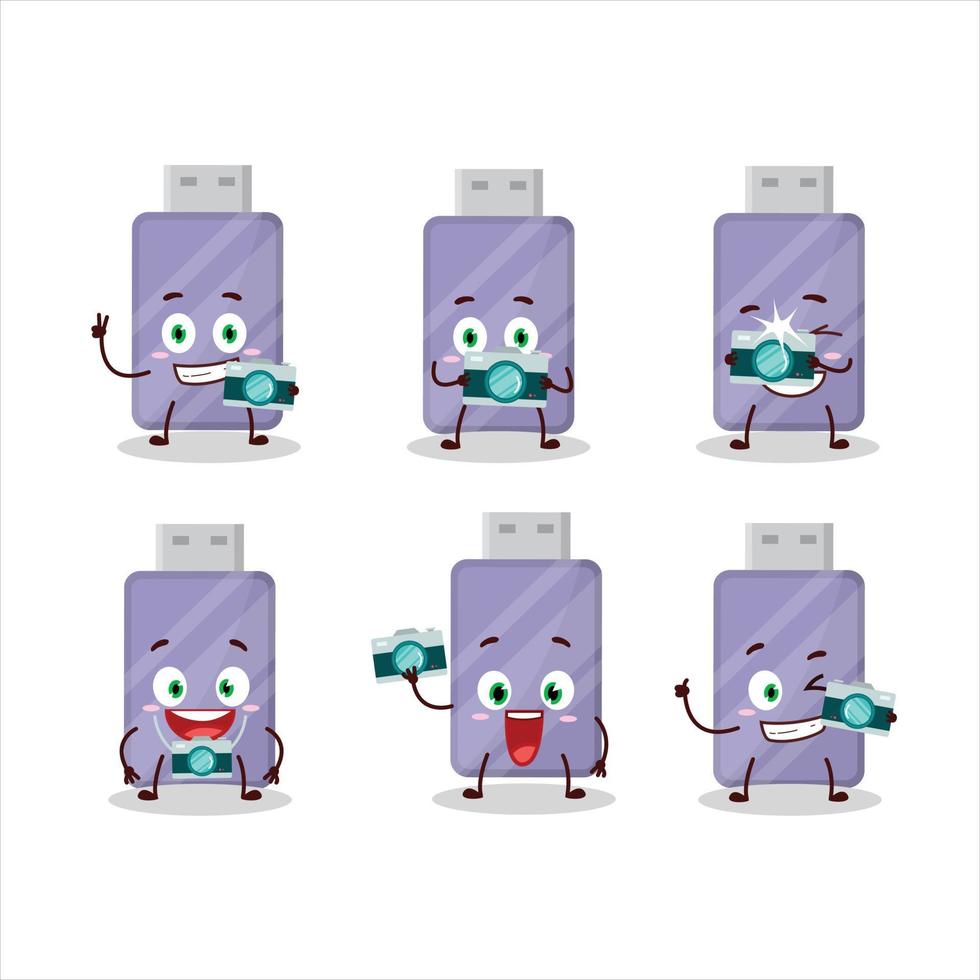 Photographer profession emoticon with flashdisk cartoon character vector