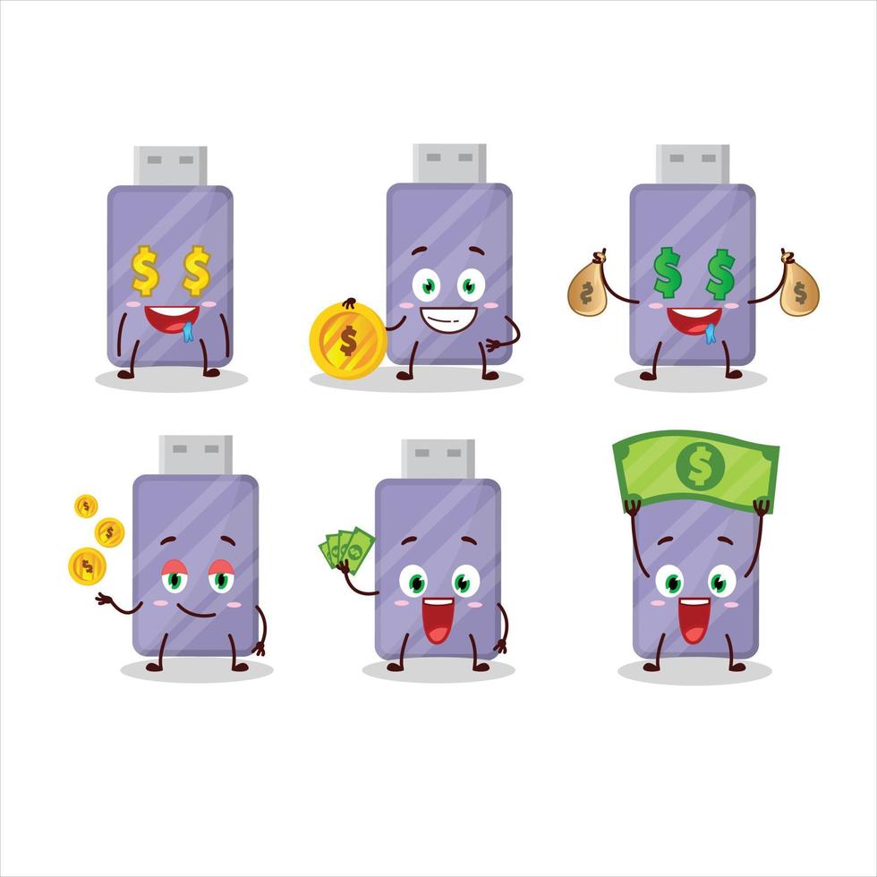 Flashdisk cartoon character with cute emoticon bring money vector