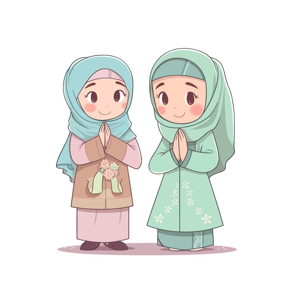 niños musulmán ramadhan kareem eid Mubarak vector ai ilustración