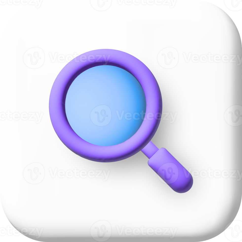 Magnifying glass. Discovery, research, search, analysis concept. 3d cartoon illustration. speech bubble with internet icon png