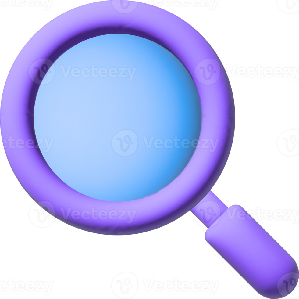 vergroten glas. ontdekking, Onderzoek, zoeken, analyse concept. 3d tekenfilm illustratie. toespraak bubbel met internet icoon png