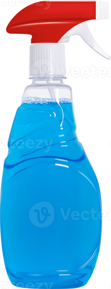 glas schoonmaakster verstuiven fles. 3d illustratie van een mock-up fles met een sproeier, een transparant plastic fles png