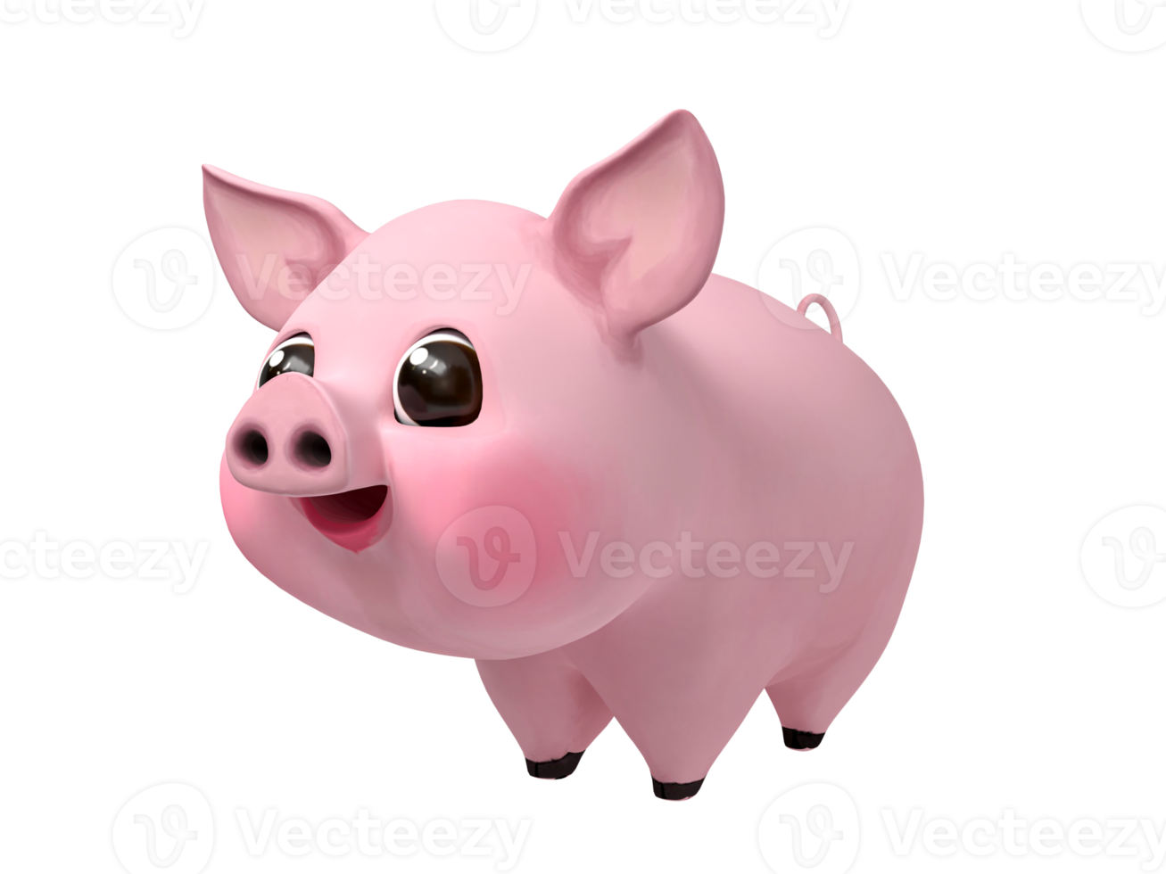 Cartoon pink smiling piglet, 3d rendering png