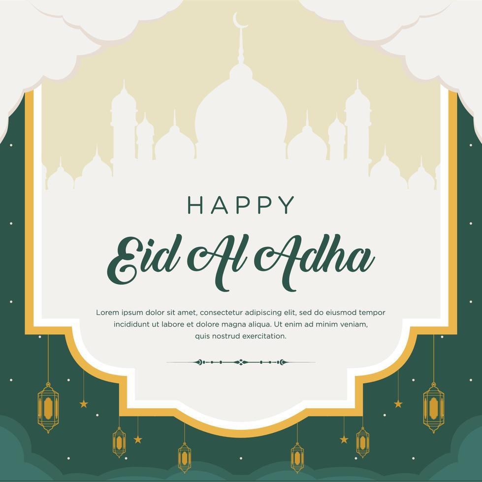 Flat eid al-adha illustration with ram and lanterns vector