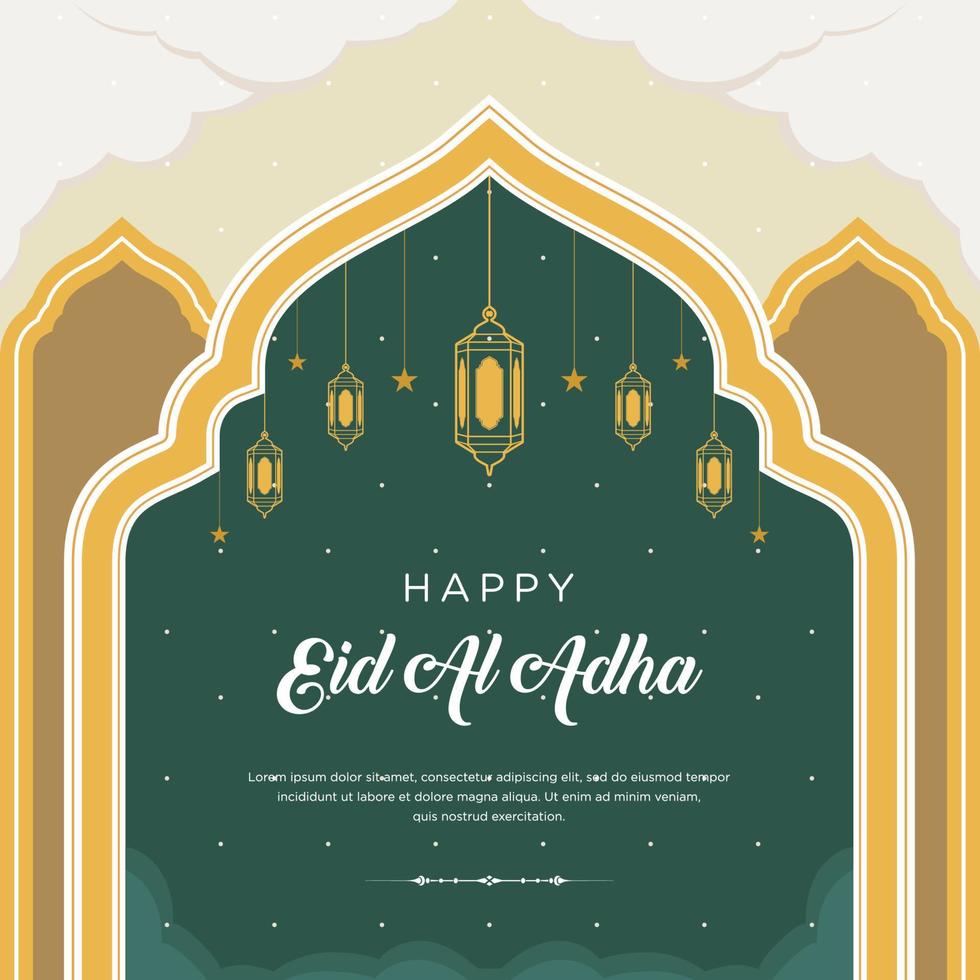 Flat eid al-adha illustration with ram and lanterns vector