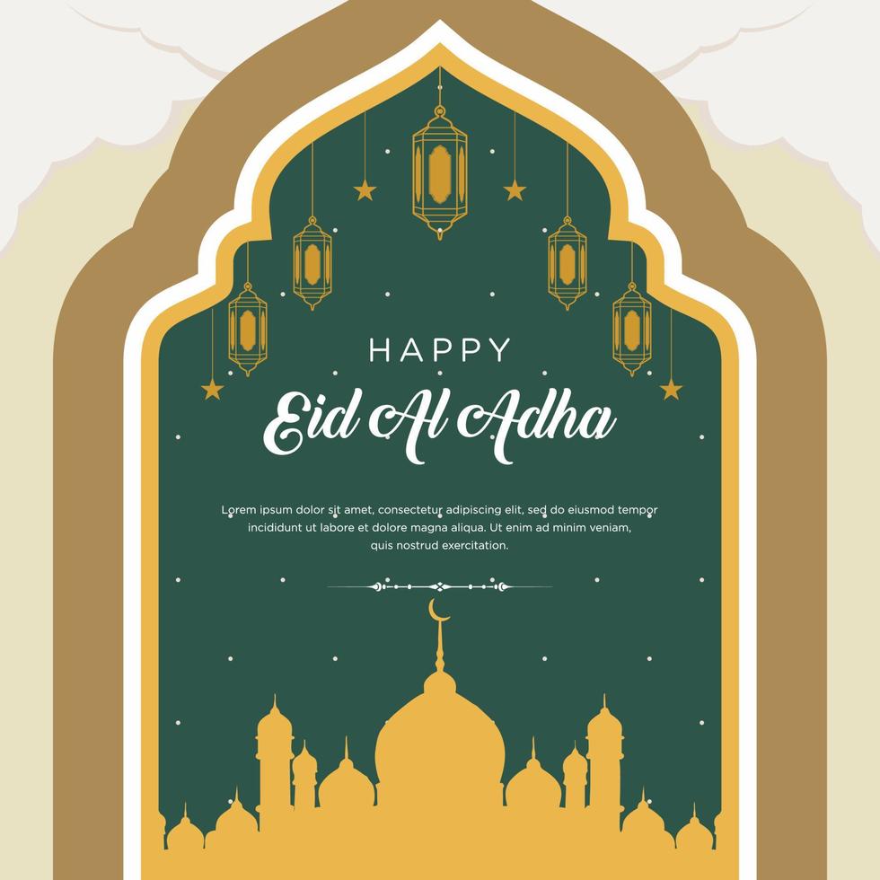 Flat eid al-adha illustration with ram and lanterns vector