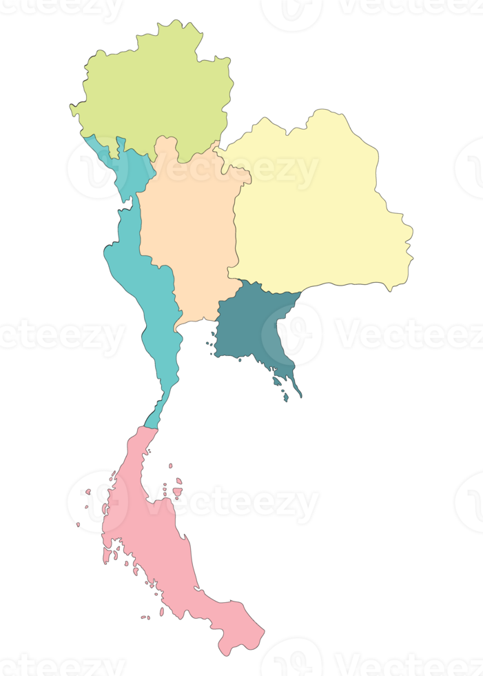 carta geografica di Tailandia include sei regioni png