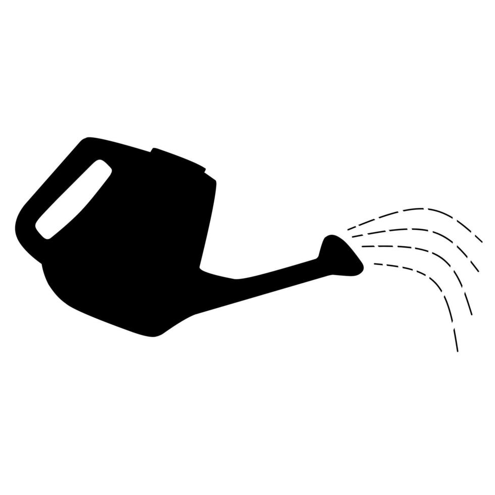 Silhouette of a watering can with flowing water. Isolated on a white background. Vector illustration