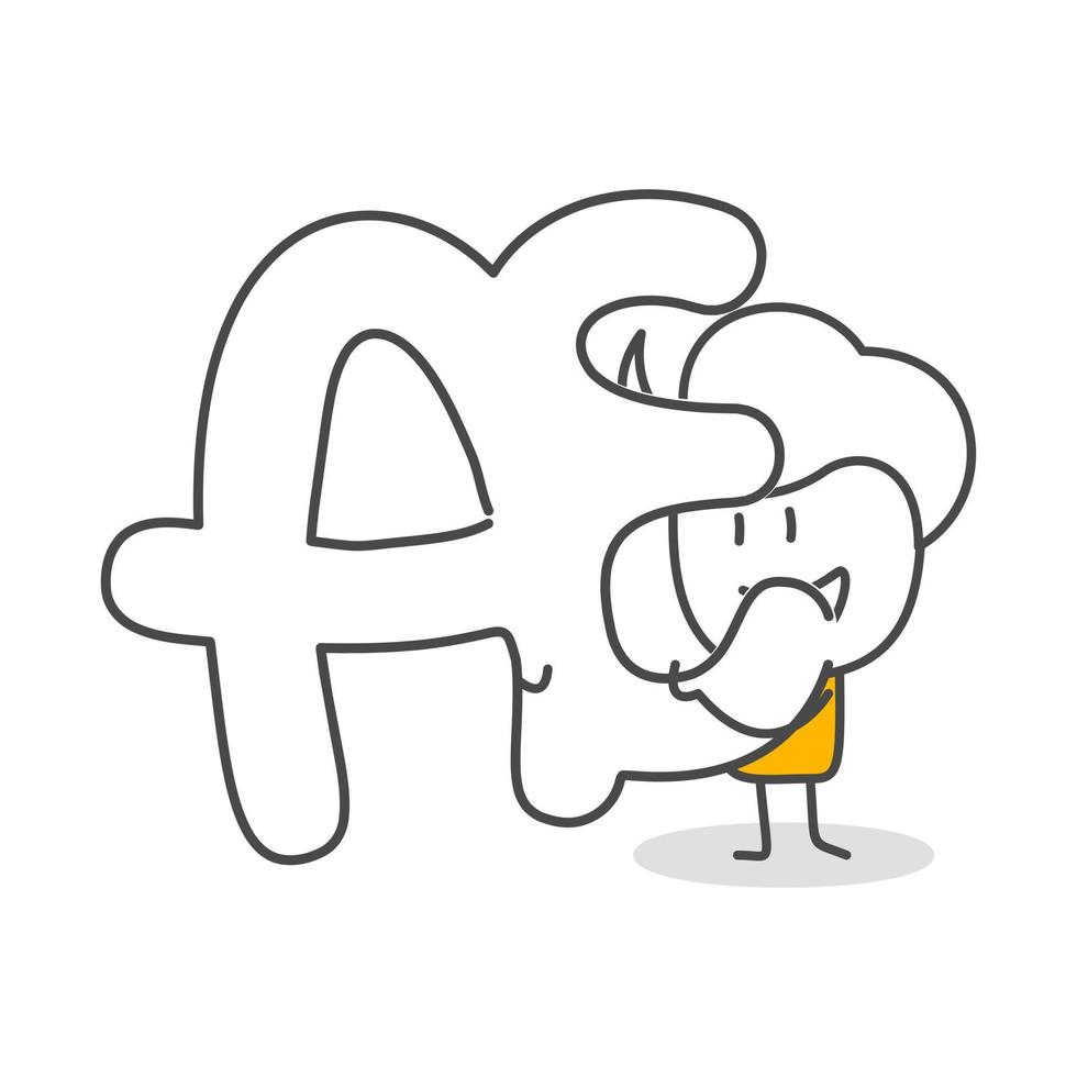 Stick figures. Alphabet. Hand drawn doodle line art cartoon design character. vector