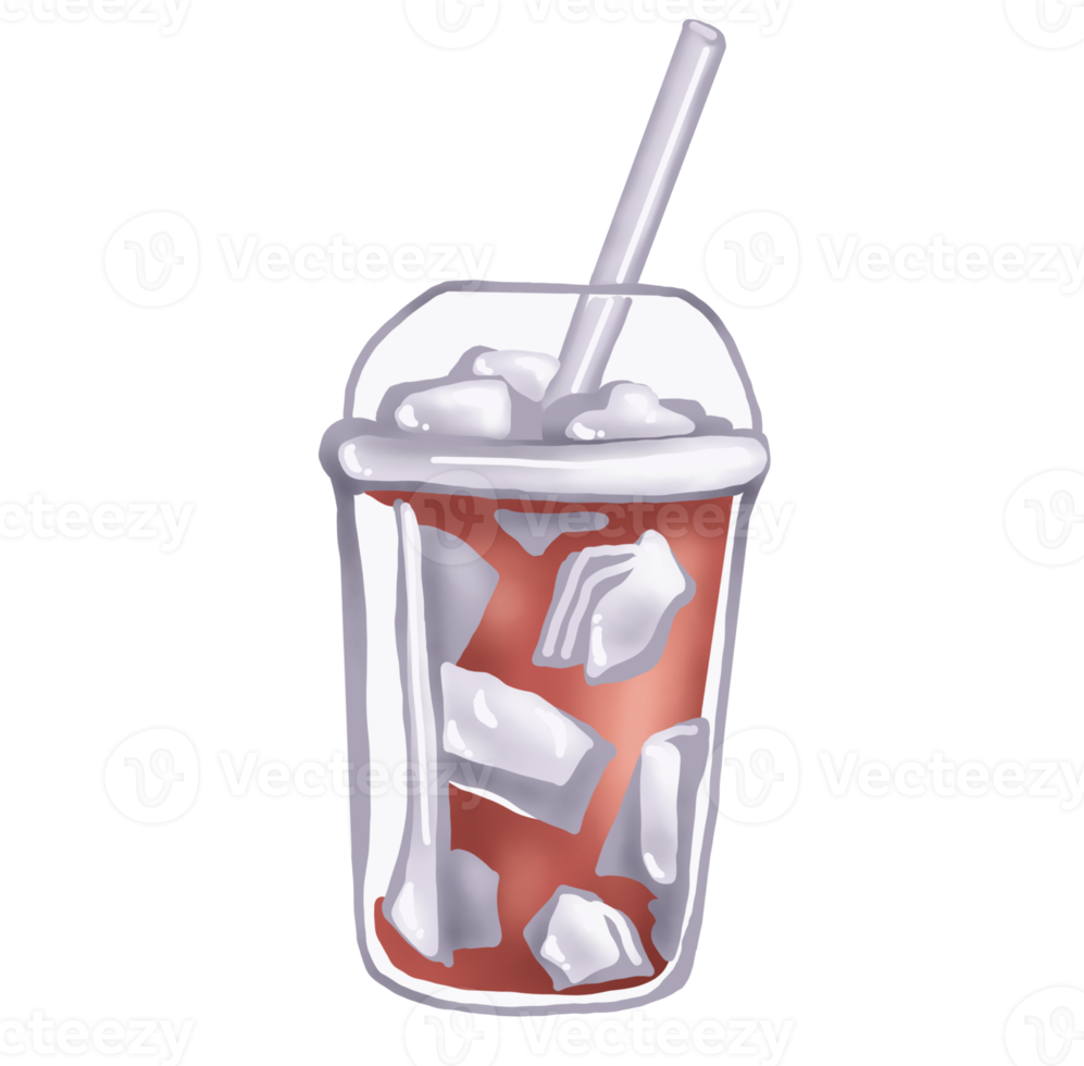 Drink with ice in a plastic glass with a straw png