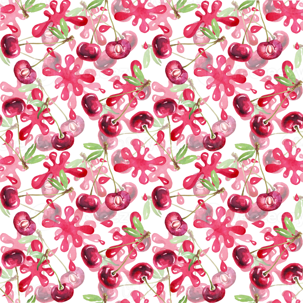 Cherry pattern. Watercolor illustration png