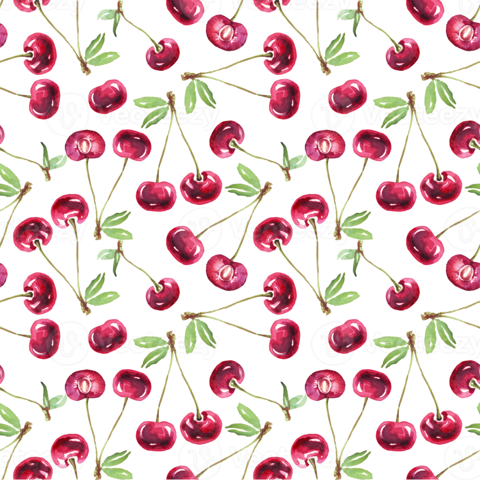 Cherry pattern. Watercolor illustration png