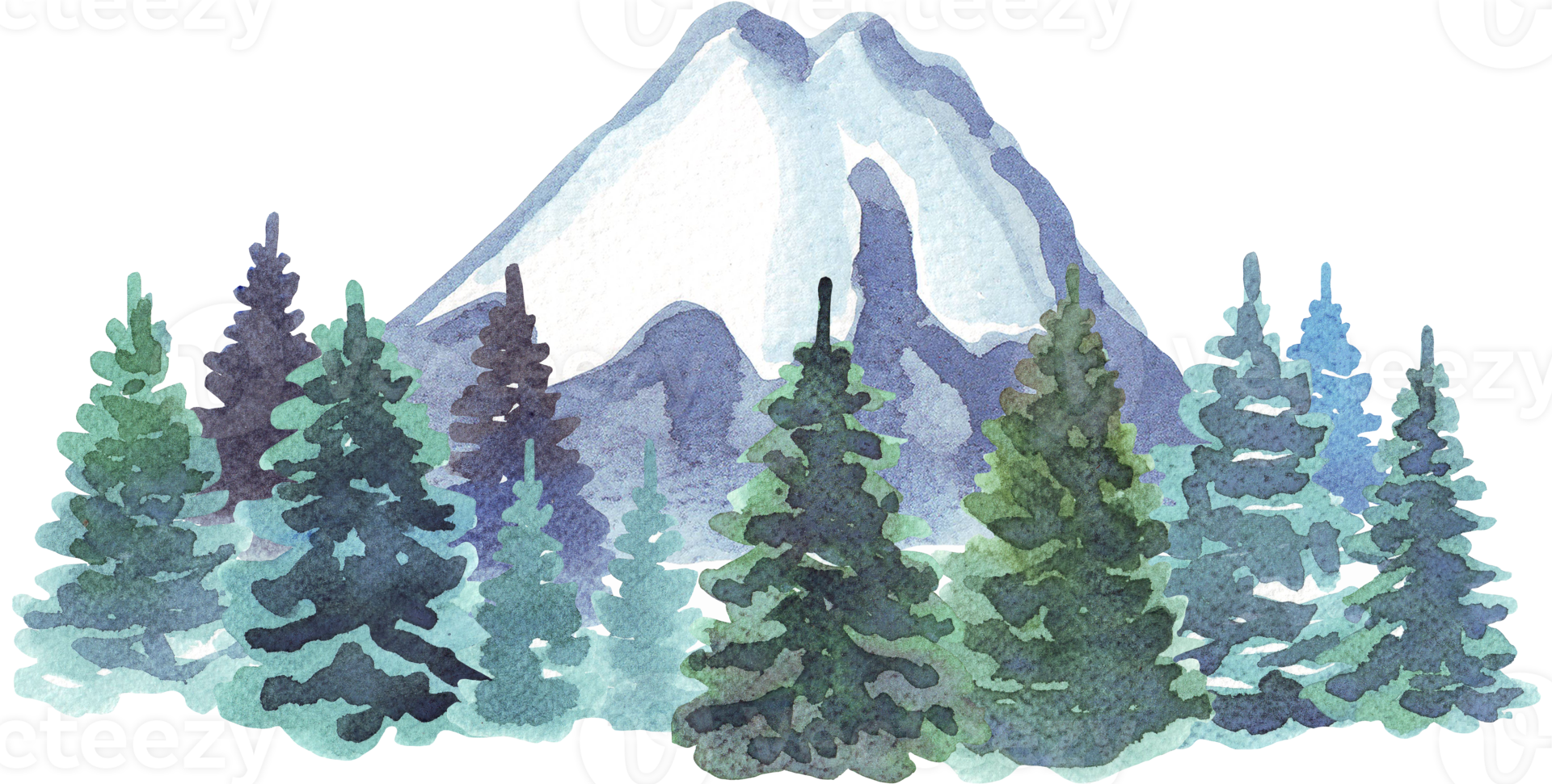 Forest and mountains. Watercolor illustration png