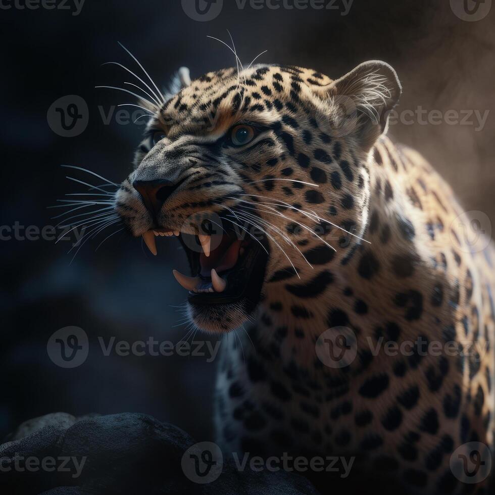 leopard roaring close up photo