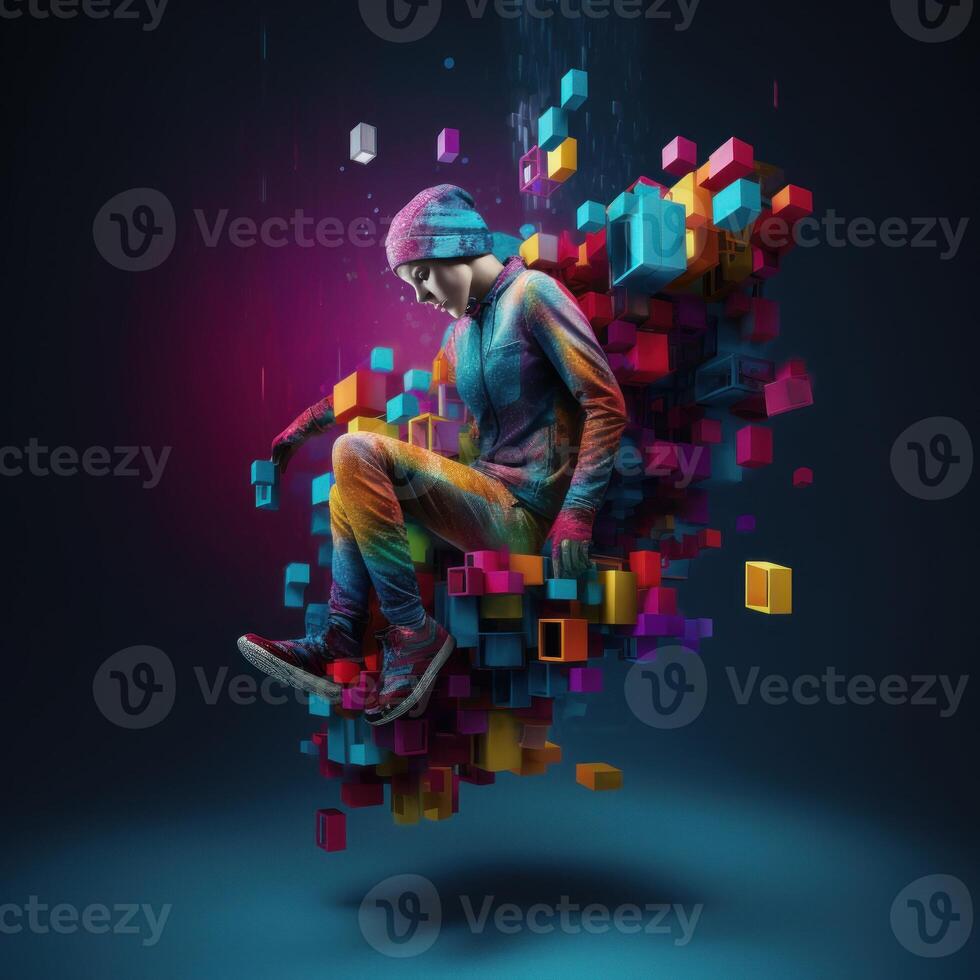 surreal acrobatic portrait with abstract colorful illustration photo