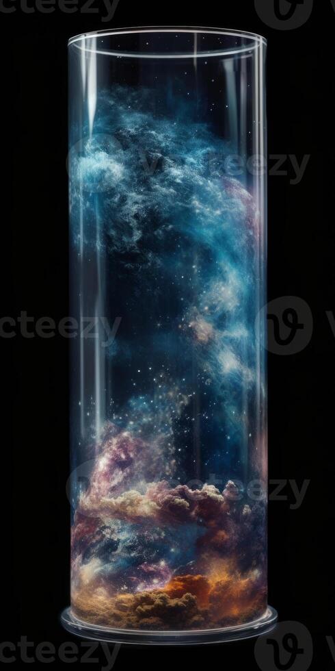 Glass tube contained the oceans earth wind on black background photo