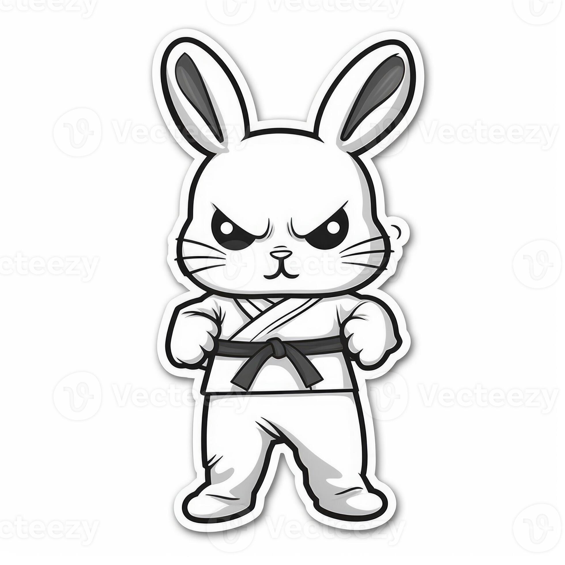 cute bunny in karate outfit sticker on white background generative AI  22876907 Stock Photo at Vecteezy