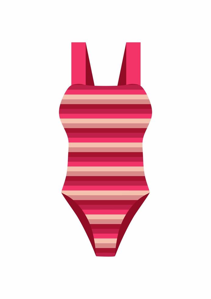 Hand-drawn striped red swimming suit isolated on white background. Woman beach fashion outfit. vector