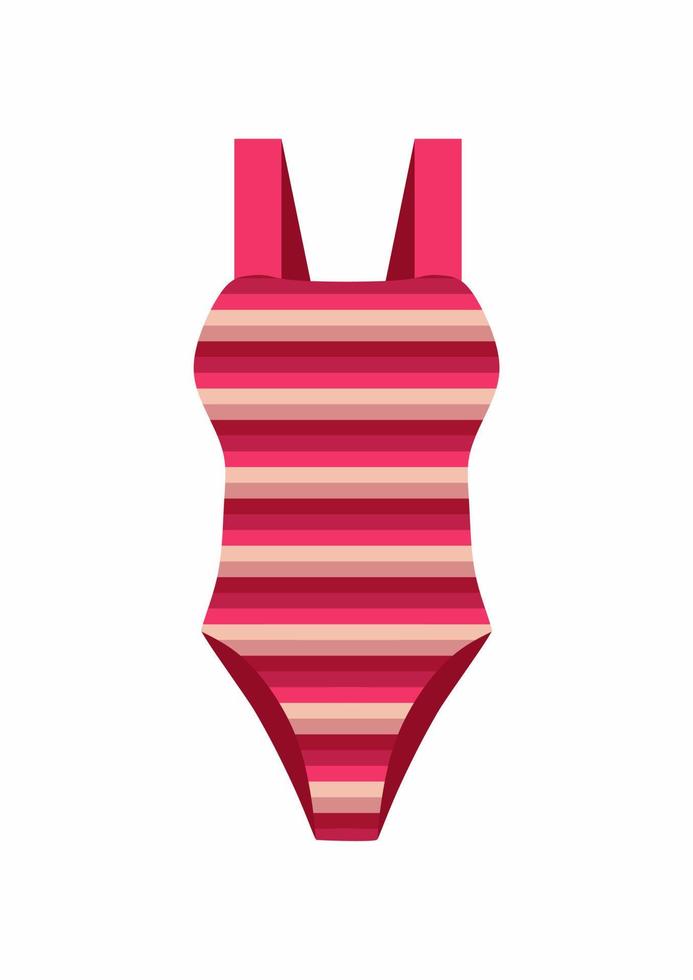 dibujado a mano a rayas rojo nadando traje aislado en blanco antecedentes. mujer playa Moda atuendo. vector