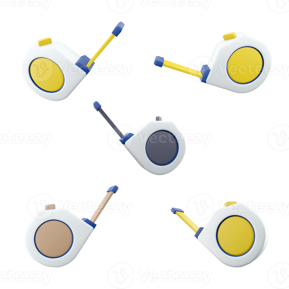 3d tolkning mätning tejp verktyg ikon uppsättning. 3d framställa Begagnade för mätning och märkning arbete på stor områden annorlunda positioner ikon uppsättning. png