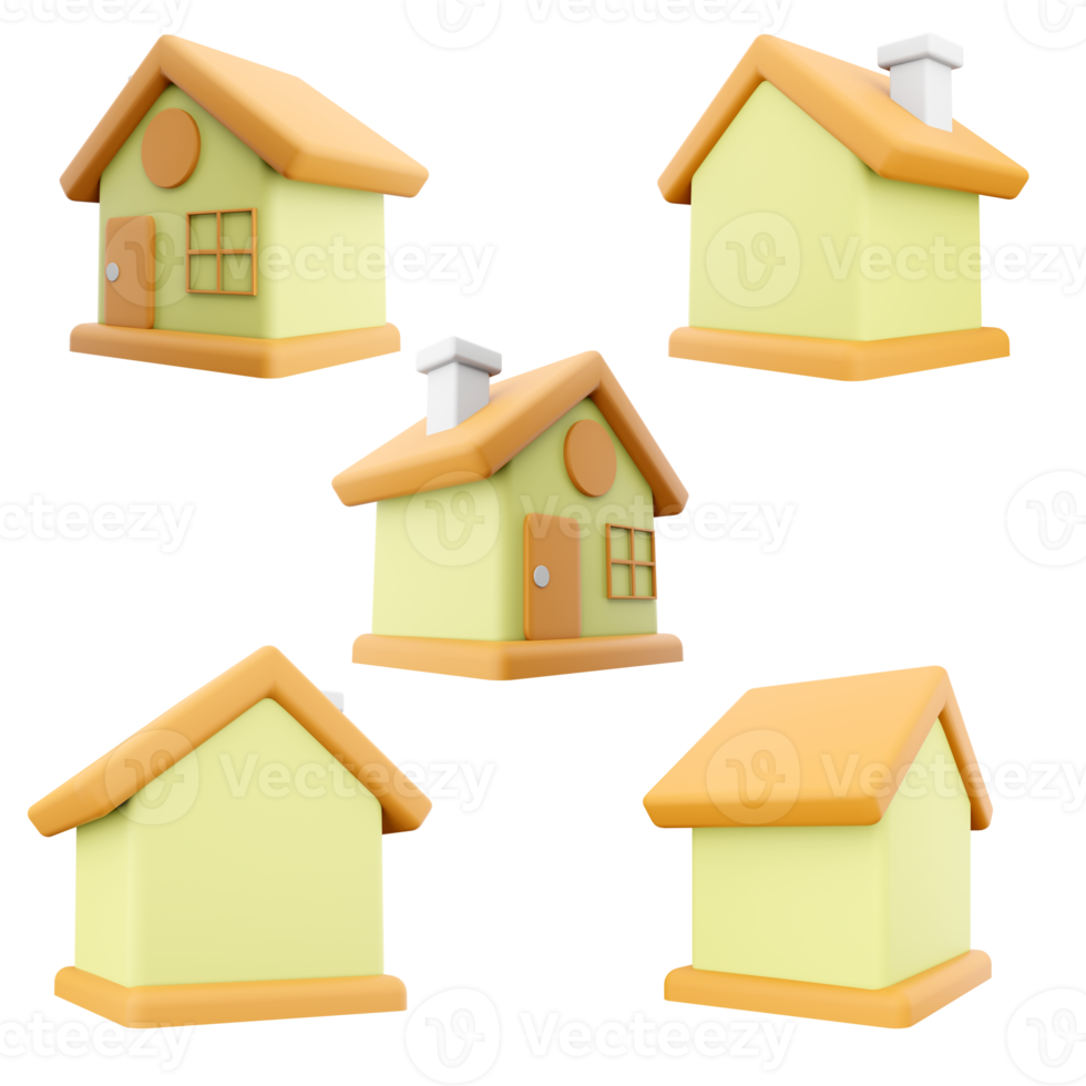 3d rendering house icon set. 3d rendering place of residence, dwelling different positions icon set. png