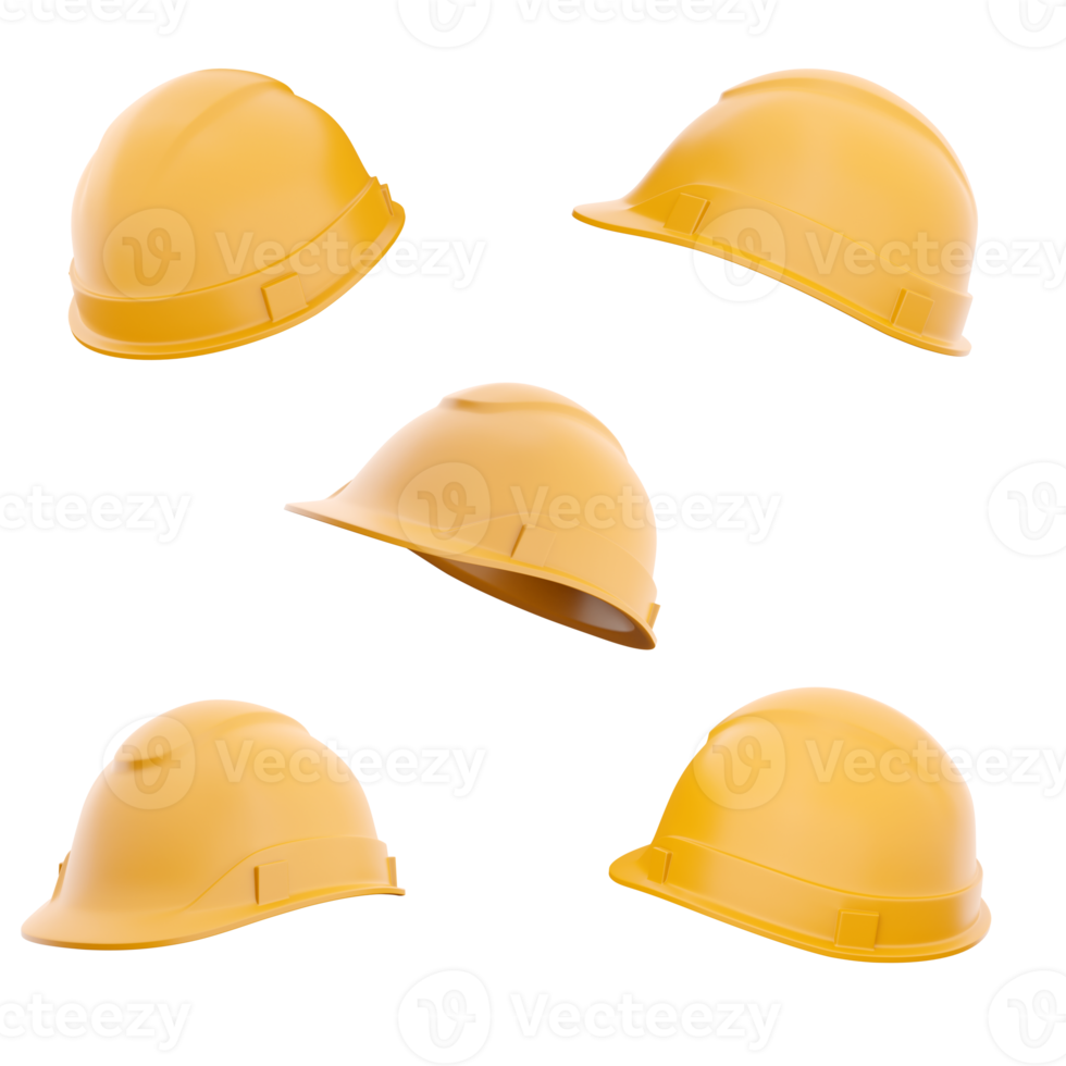 3d rendering orange construction helmet icon set. 3d render protective equipment different positions icon set. png